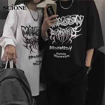 Женская и мужская готическая рубашка, темная толстовка с буквенным принтом, свободная футболка с короткими рукавами, студенческая летняя футболка M белый
