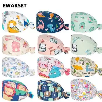 Женская и мужская хирургическая кепка, медицинская рабочая шапка с животным принтом, стоматологический салон красоты, шапки шеф-повара, 100% хлопок, шапочки для медсестры, врача, больницы One Size