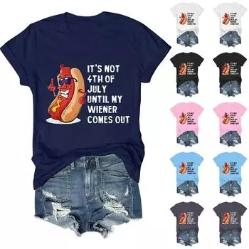 Женская и мужская модная футболка с принтом ко Дню независимости, короткая футболка с круглым вырезом, свободная блузка, топ M чёрный