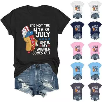 Женская и мужская модная футболка с принтом ко Дню независимости, короткая футболка с круглым вырезом, свободная блузка, топ M белый