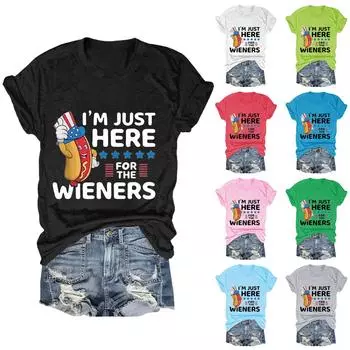 Женская и мужская модная футболка «Я просто здесь для Винеров» с принтом, короткая футболка с круглым вырезом, свободная блузка, топ L чёрный