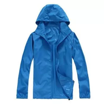 Женская и мужская однотонная быстросохнущая повседневная уличная куртка, водонепроницаемая ветрозащитная солнцезащитная спортивная куртка для бега M синий