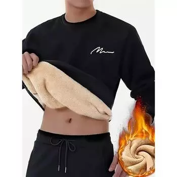 Женская и мужская плюшевая толстовка с монограммным принтом, теплая и плотная, с круглым вырезом и длинными рукавами для зимы и осени S белый