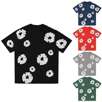 Женская и мужская повседневная модная футболка с круглым вырезом и коротким рукавом, топ с принтом L чёрный