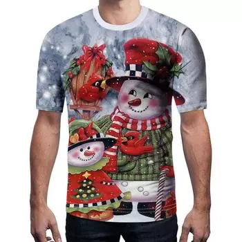 Женская и мужская рождественская повседневная футболка с коротким рукавом и буквенным принтом, блузка, топы L разноцветный