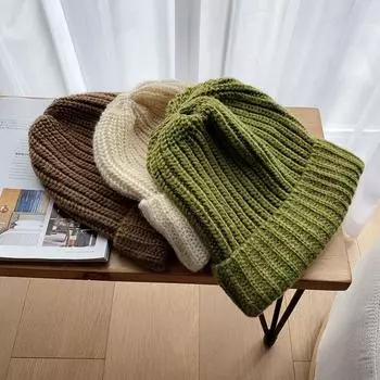 Женская и мужская шапка в стиле хип-хоп, большого размера, однотонная, теплая, мягкая, вязаная, мужская, зимняя, шапка, женская, шапка-бини для девочки