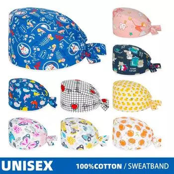 Женская и мужская шапочка из 100% хлопка, кухонная лабораторная шапочка для стоматолога, шапочка для кормления с принтом, шапка для медсестры и доктора, хирургическая шапка Baotou One Size