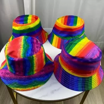 Женская и мужская шляпа-ведро Радужная шляпа с цветными блоками Двусторонняя носимая шляпа для бассейна Летняя уличная шляпа от солнца Модная красочная рыбацкая шляпа для путешествий
