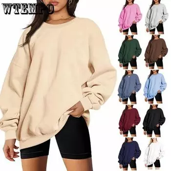 Женская и мужская толстовка-пуловер с круглым вырезом, однотонная, свободного покроя, флисовая толстовка M белый