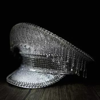 Женская и мужская военная шляпа с шипами, кепка капитана, королева, роскошная шляпа сержанта с кисточками и стразами, шляпа для девичника, праздничная шляпа на день рождения