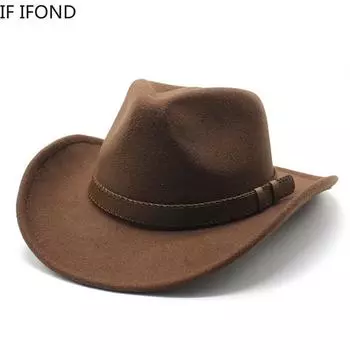 Женская и мужская зимняя шерстяная ковбойская шляпа в стиле вестерн с модным поясом Кепка-соврой в стиле ковбой, джаз-тока, сомбреро, Кепка крестного отца 56-58CM