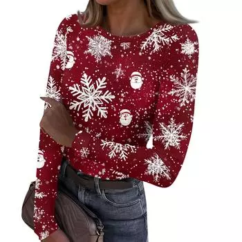 Женская и зимняя футболка с тонким низом, модная повседневная футболка с градиентным принтом и круглым вырезом, пуловер с длинным рукавом L