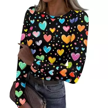 Женская и зимняя футболка с тонким низом, модная повседневная футболка с градиентным принтом и круглым вырезом, пуловер с длинным рукавом L синий