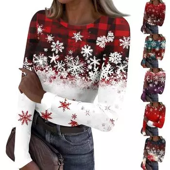 Женская и зимняя футболка с тонким низом, модная повседневная футболка с градиентным принтом и круглым вырезом, пуловер с длинным рукавом L