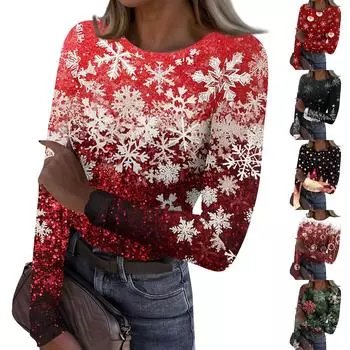 Женская и зимняя футболка с тонким низом, модная повседневная футболка с градиентным принтом и круглым вырезом, пуловер с длинным рукавом XXL