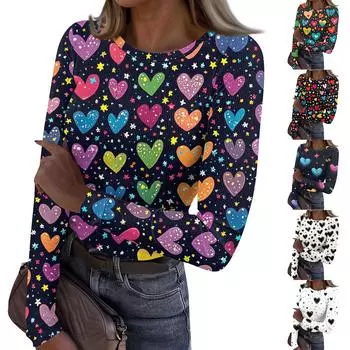 Женская и зимняя футболка с тонким низом, модная повседневная футболка с градиентным принтом и круглым вырезом, пуловер с длинным рукавом M белый