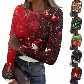 Женская и зимняя футболка с тонким низом, модная повседневная футболка с градиентным принтом и круглым вырезом, пуловер с длинным рукавом S