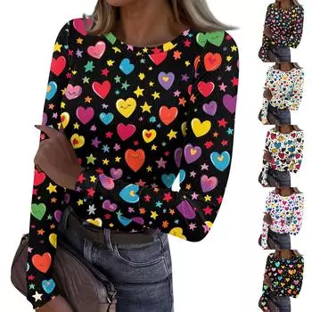 Женская и зимняя футболка с тонким низом, модная повседневная футболка с градиентным принтом и круглым вырезом, пуловер с длинным рукавом S синий