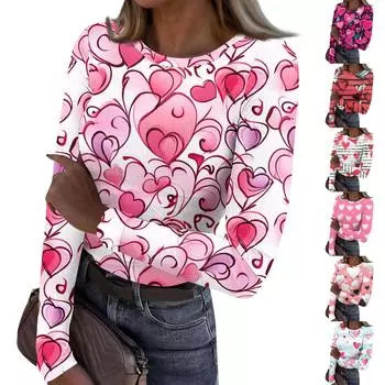 Женская и зимняя футболка с тонким низом, модная повседневная футболка с градиентным принтом и круглым вырезом, пуловер с длинным рукавом XXXL