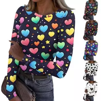 Женская и зимняя футболка с тонким низом, модная повседневная футболка с градиентным принтом и круглым вырезом, пуловер с длинным рукавом XXL чёрный