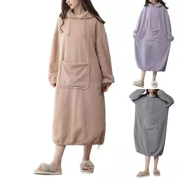 Женская и зимняя ночная рубашка из бархата Cloud, пижама с капюшоном, ночная рубашка из рисового зерна, удобная и теплая домашняя одежда One Size верблюд