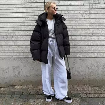 Женская идентичная хлопковая куртка, зимняя утолщенная теплая хлопковая куртка с длинными рукавами, модное короткое пуховое хлопковое пальто L чёрный