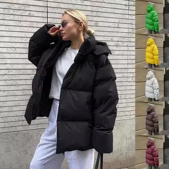 Женская идентичная хлопковая куртка, зимняя утолщенная теплая хлопковая куртка с длинными рукавами, модное короткое пуховое хлопковое пальто L чёрный