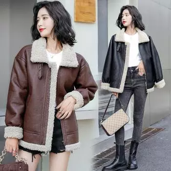 Женская интегрированная куртка из меха ягненка на осень и зиму, новая свободная плюшевая и утолщенная винтажная универсальная мотоциклетная одежда XL