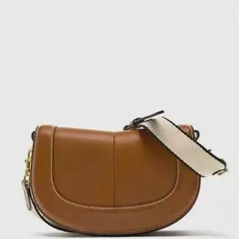 Женская испанская сумка-седло 2024 года с магнитной пряжкой и отделкой шитьем коричневый