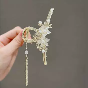 Женская изысканная заколка для волос из сплава с кисточкой и цветком, большая, для задней части головы, краб для волос, женская, леди, весна, лето, новый головной убор