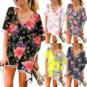 Женская кафтановая шифоновая кисточка с кисточками, купальный костюм, пляжное свободное бикини, накидка, топы L