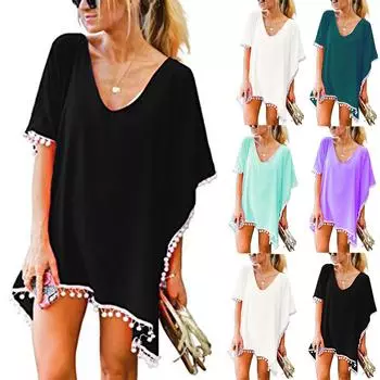 Женская кафтановая шифоновая кисточка с кисточками, купальный костюм, пляжное свободное бикини, накидка, топы M чёрный