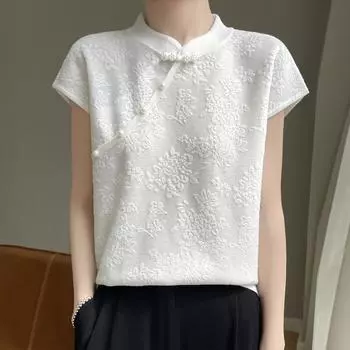 Женская камвольная шерсть, шелк тутового шелкопряда с короткими рукавами, кашемир Цинхэ, 50% шерсть, 50% шелк тутового шелкопряда, зимний вязаный пуловер, осенний свитер, кашемировый свитер L розовый