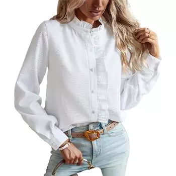 Женская кардиганная рубашка с рюшами и длинным рукавом, однотонная блузка, элегантный топ XL