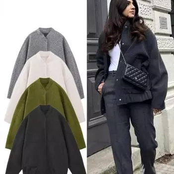 Женская карманная декоративная потайная пуговица, свободная универсальная куртка-бомбер большого размера, повседневные верхние пальто с круглым вырезом и длинными рукавами XS белый