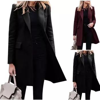 Женская карманная обычная ветровка, однотонная однотонная ветровка средней длины, пальто XL винный