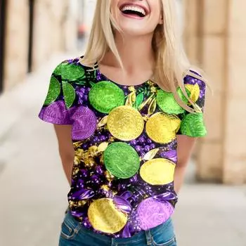 Женская карнавальная футболка с маской Марди Гра, футболки с коротким рукавом, футболки с принтом «Марди Гра», топы, праздничные женские футболки Haut Femmes M