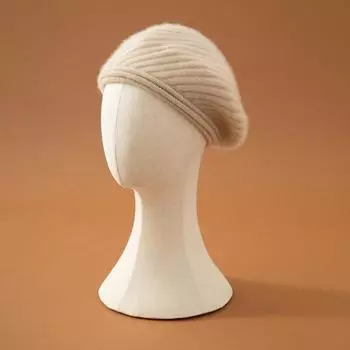 Женская кашемировая шапка, Qinghe кашемир, 100% кашемир, осенне-зимняя шапка, теплая, модная, бежевый