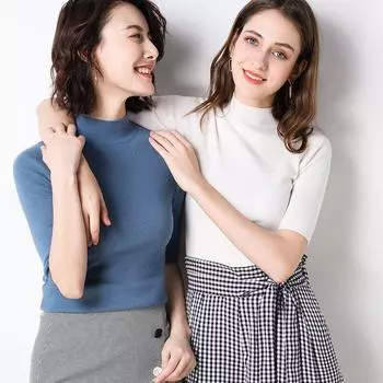 Женская кашемировая водолазка с коротким рукавом, вязаный пуловер, футболка, шерстяной кашемировый свитер S фиолетовый