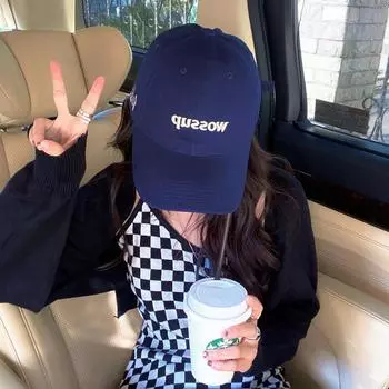 Женская кепка осень-зима повседневная универсальная бейсболка с вышитыми буквами и мягким верхом модная брендовая кепка с закругленным краем, с изображением маленького лица Adjustable чёрный