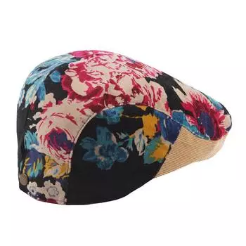 Женская кепка с большим цветком и этническим узором Wind Forward, фланелевый вельветовый берет с короткими полями, повседневная винтажная кепка Adjustable темно-коричневого