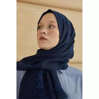 Женская кисточка Подробная шаль Fulya Темно-синий