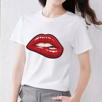 Женская классическая белая футболка 90-х годов, уличный тренд в стиле ретро, сексуальные губы, принт с узором, женские топы, женские мягкие пригородные футболки M