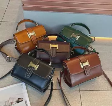 Женская классическая простая модная кожаная сумка через плечо 21x15x10 cm чёрный