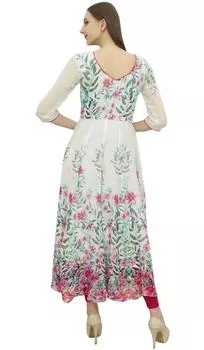 Женская классическая расклешенная блузка Anarkali Bimba с цветочным принтом, белая, Kurti 10 грязно-белый