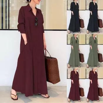 Женская классическая рубашка, длинная юбка, весенний карман с длинным рукавом, воротник рубашки L синий