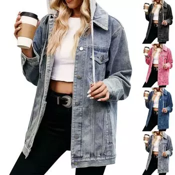 Женская классическая винтажная свободная джинсовая куртка-топ L темно-синий