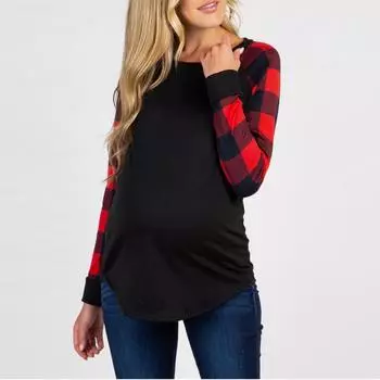 Женская клетчатая футболка с длинными рукавами для беременных, верхняя одежда для беременных XL красный