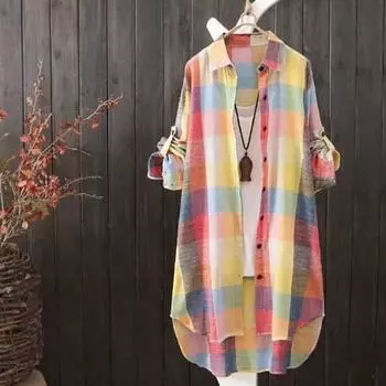 Женская клетчатая хлопковая рубашка Шикарная женская блузка Элегантные молодежные женские блузки XXXL