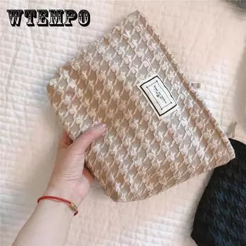 Женская клетчатая однотонная косметичка для хранения, простая сумка, универсальная косметичка большой вместимости 27*5*18cm дубильная кора
